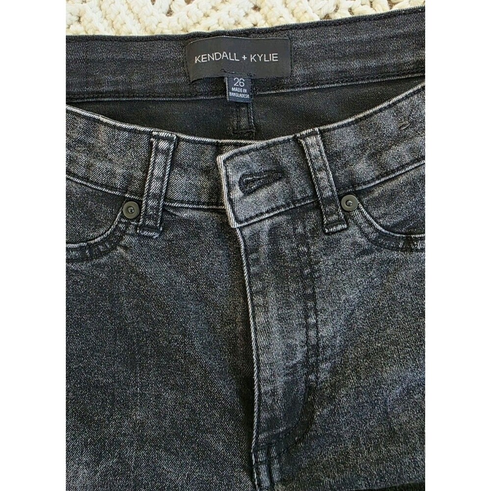 Kendall + Kylie Size 26 Coated Denim Jeans Black Gray Ombre Waxed Hand Finish